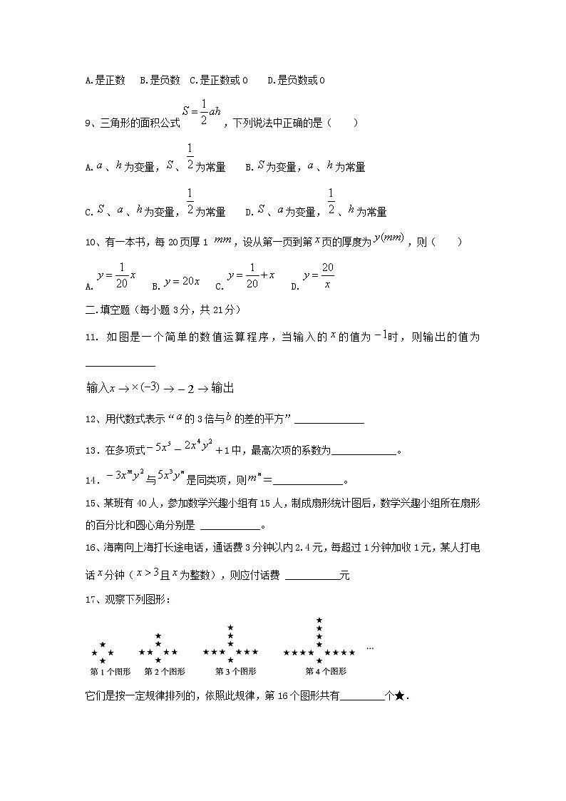 人教版七年级数学上学期 期中考试练习题第2页