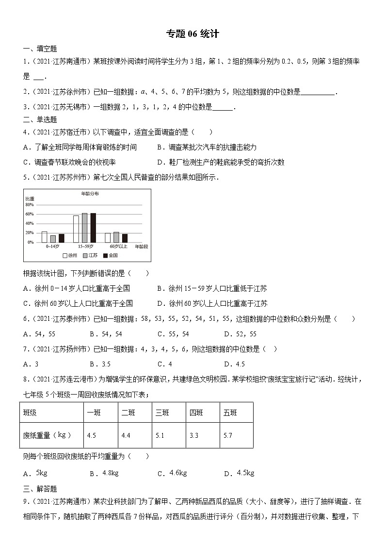 专题06 统计（解析版）-2021年中考数学真题分项汇编01