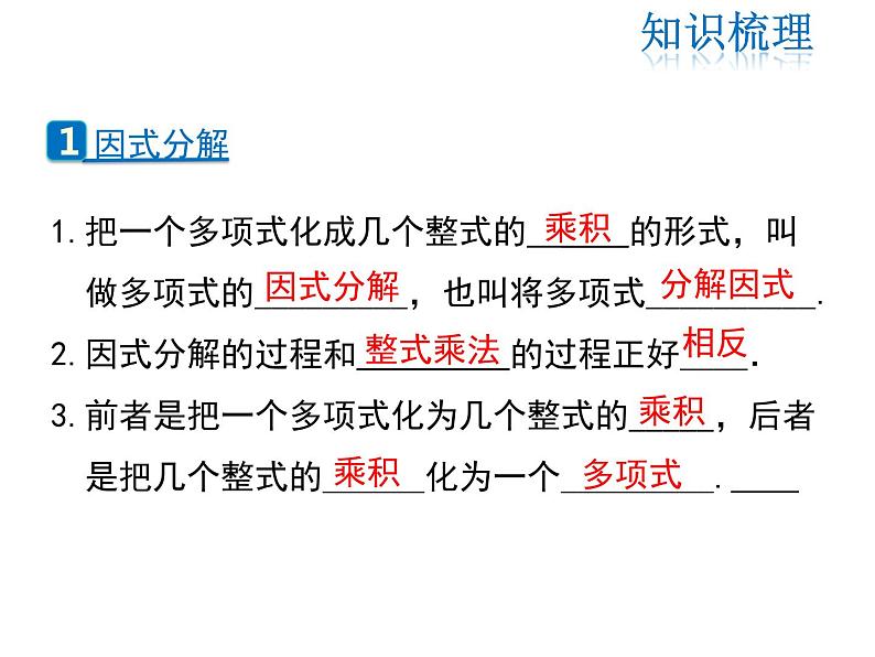 2021-2022学年度北师版八年级数学下册课件  第四章 因式分解 复习课第2页