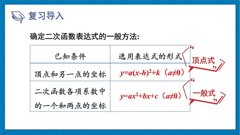 北师大版九年级数学下册 第二章 3确定二次函数的表达式 第2课时 根据三个条件确定二次函数的表达式 课件02