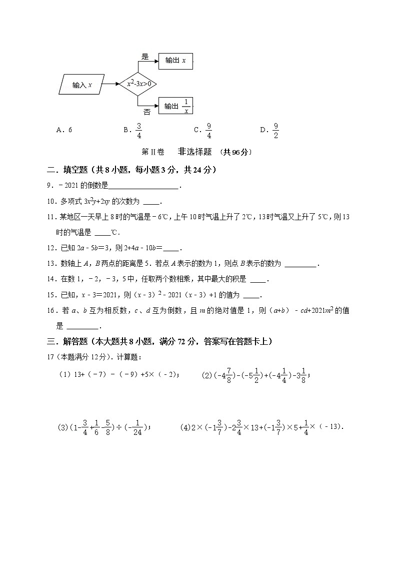 湖北省黄冈麻城市2021-2022学年七年级上学期期中联考数学试卷（word版 含答案）02