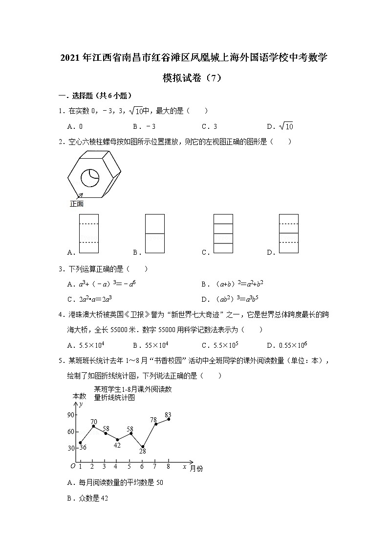 【中考真题】2021年江西省南昌市红谷滩区凤凰城上海外国语学校中考数学模拟试卷（7）（含答案解析）01