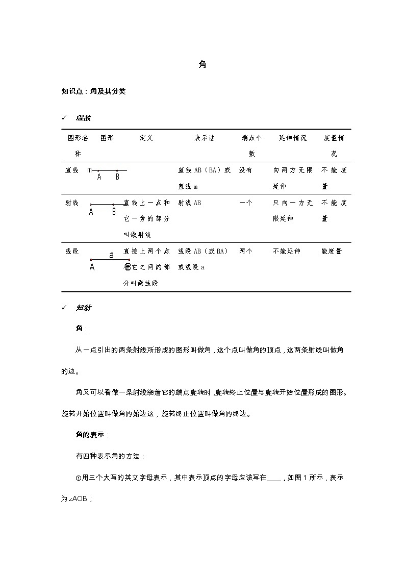 2021年北京版数学七年级上册 3.6角及其分类 学案+同步练习（无答案)第1页