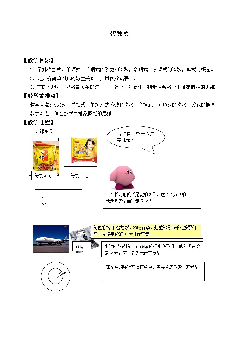 北师大版七年级数学上册 3.2 代数式_5（教案）第1页