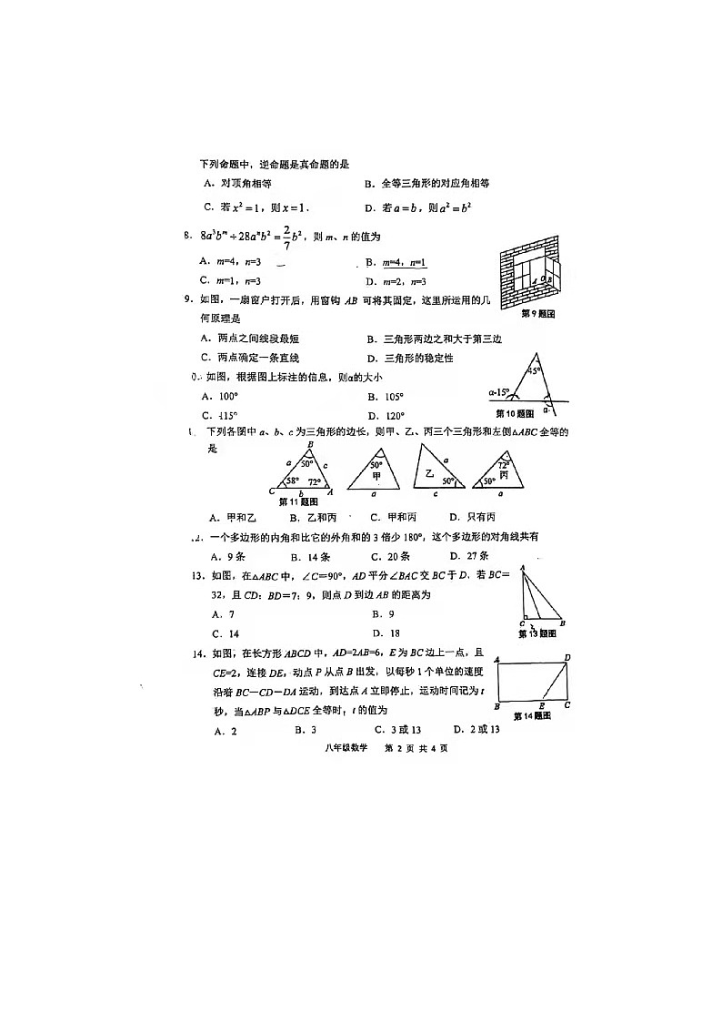 河北省唐山市路北区2021-2022八年级上期中数学试卷及答案02