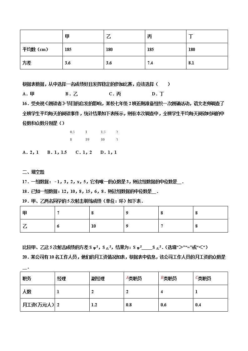 【专项练习】中考数学试题分专题训练 专题6.2 数据分析（第04期）（学生版）第3页