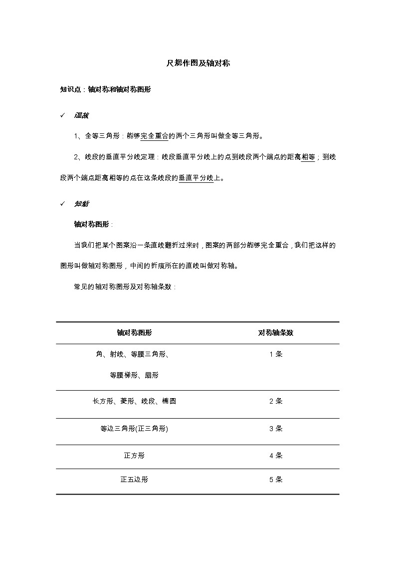 2021年北京版数学八年级上册 12.10轴对称和轴对称图形 学案+同步练习（无答案)01