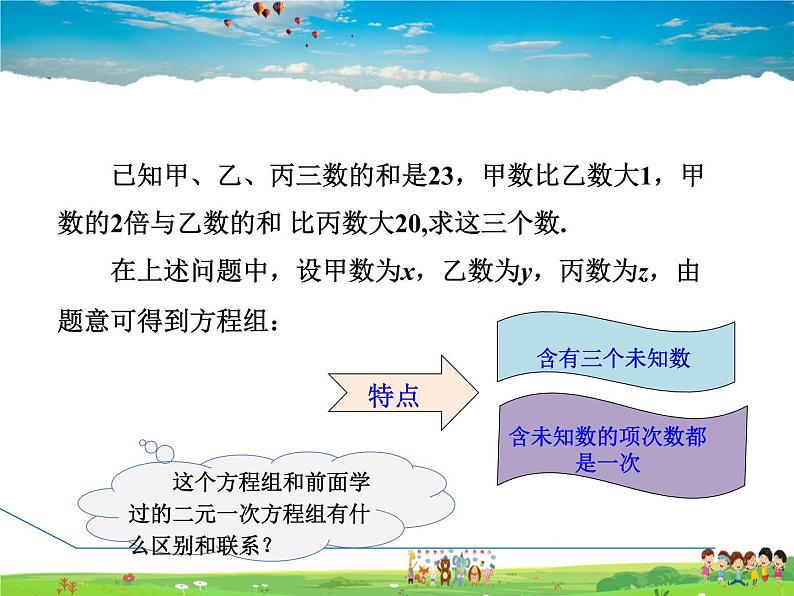 冀教版数学七年级下册   6.4  简单的三元一次方程组【课件】第3页