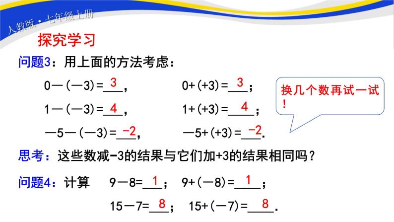 初中数学人教版七上1.3.2有理数的减法（第1课时）课件精品03