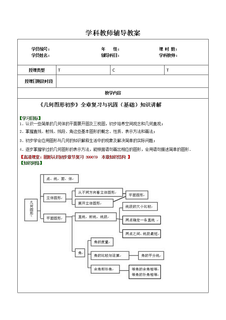 【精讲讲义】人教版 七年级数学上册 20《几何图形初步》全章复习与巩固（解析版）第1页