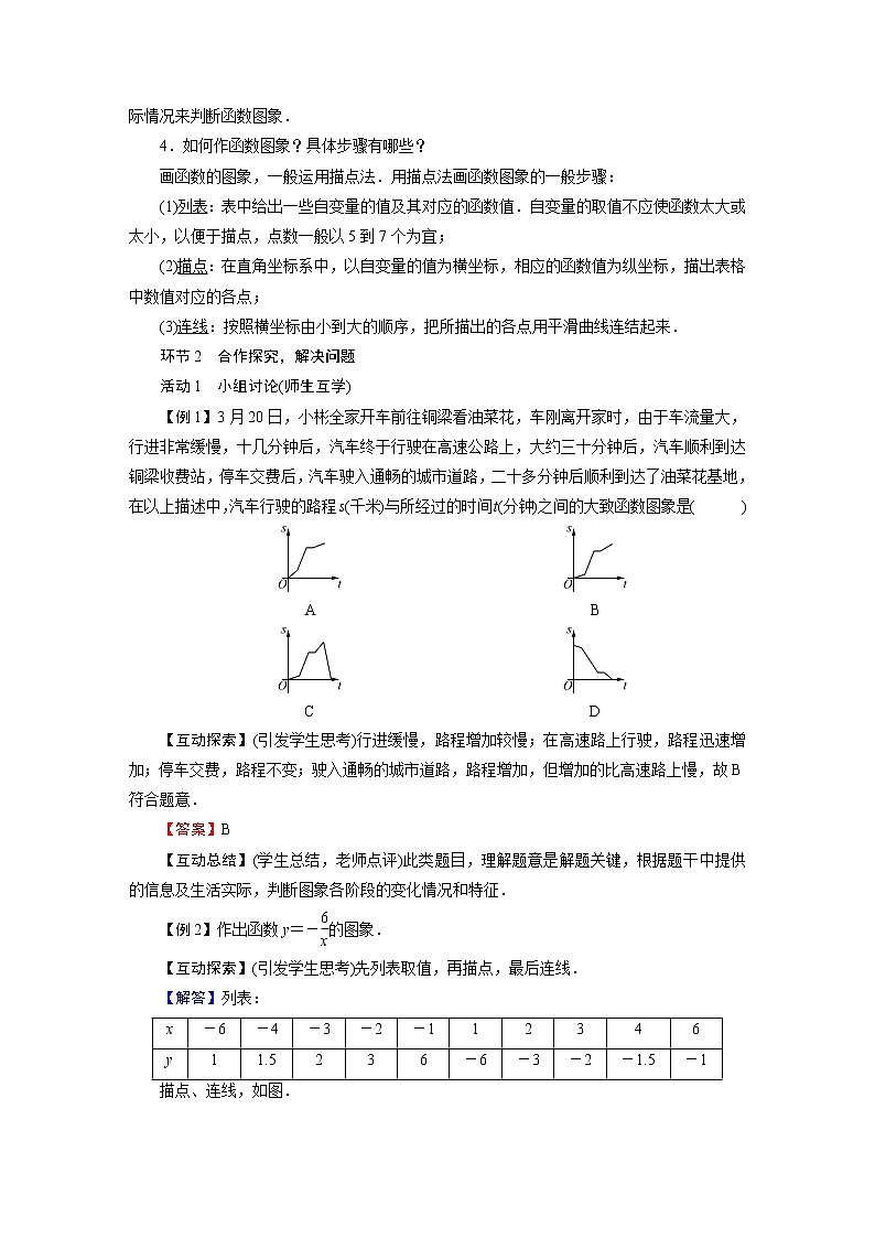2021-2022学年人教版八年级数学下册教案 19.1.2  函数的图象第2页