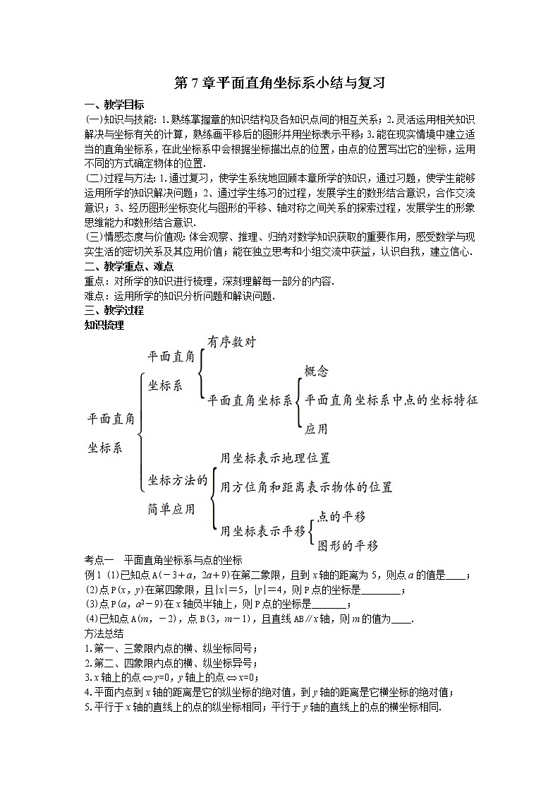 人教版初中数学第七章平面直角坐标系小结与复习 课件+教学设计+单元检测卷01