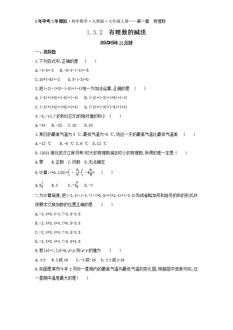 07-1.3.2　有理数的减法练习题01