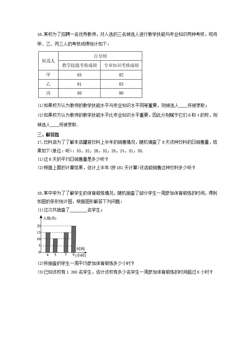 2021年青岛版数学八年级上册4.1《加权平均数》同步练习卷（含答案）03