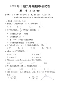 湖南省怀化市通道侗族自治县2021-2022学年九年级上学期期中考试数学【试卷+答案】