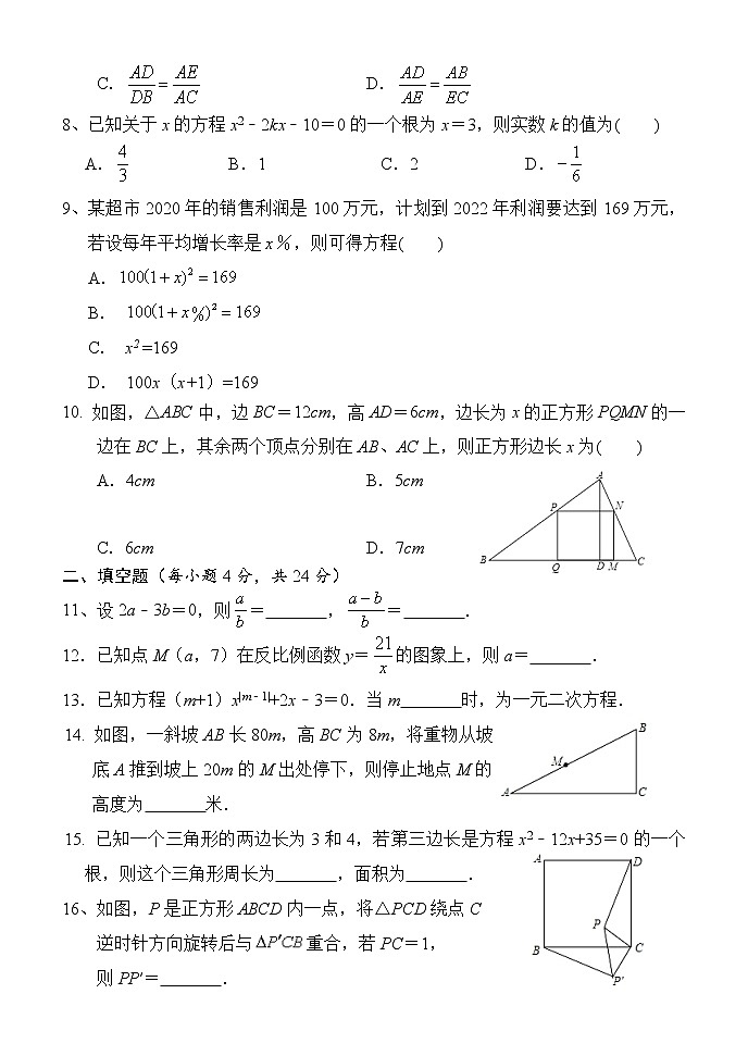 湖南省怀化市通道侗族自治县2021-2022学年九年级上学期期中考试数学【试卷+答案】02