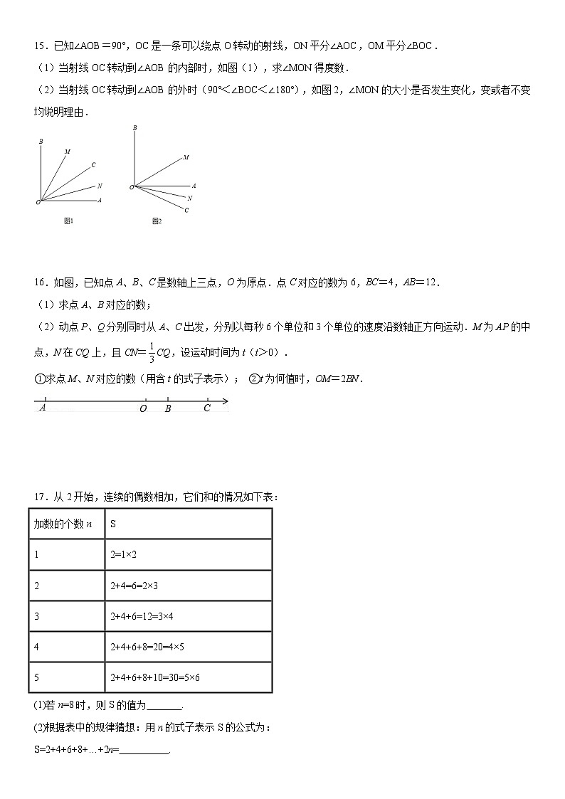 人教版2021年秋季七年级数学上册期末备考培优复习试卷  解析版第3页