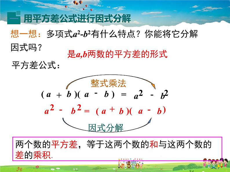 湘教版数学七年级下册  3.3 第1课时 利用平方差公式进行因式分解【课件】04