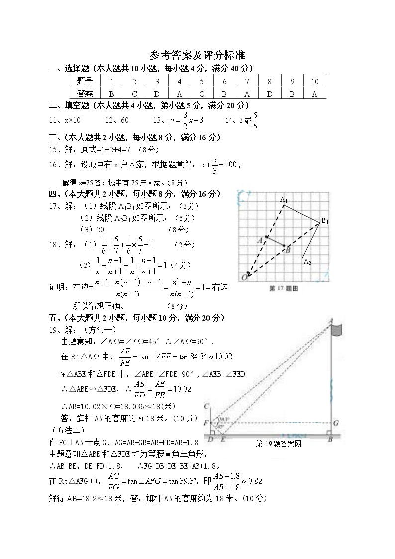 2018年安徽省中考数学试卷（答案）01