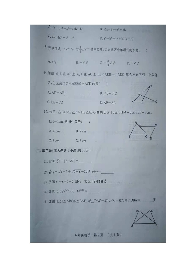 河南省洛宁县2021-2022学年八年级上学期期中数学【试卷+答案】02