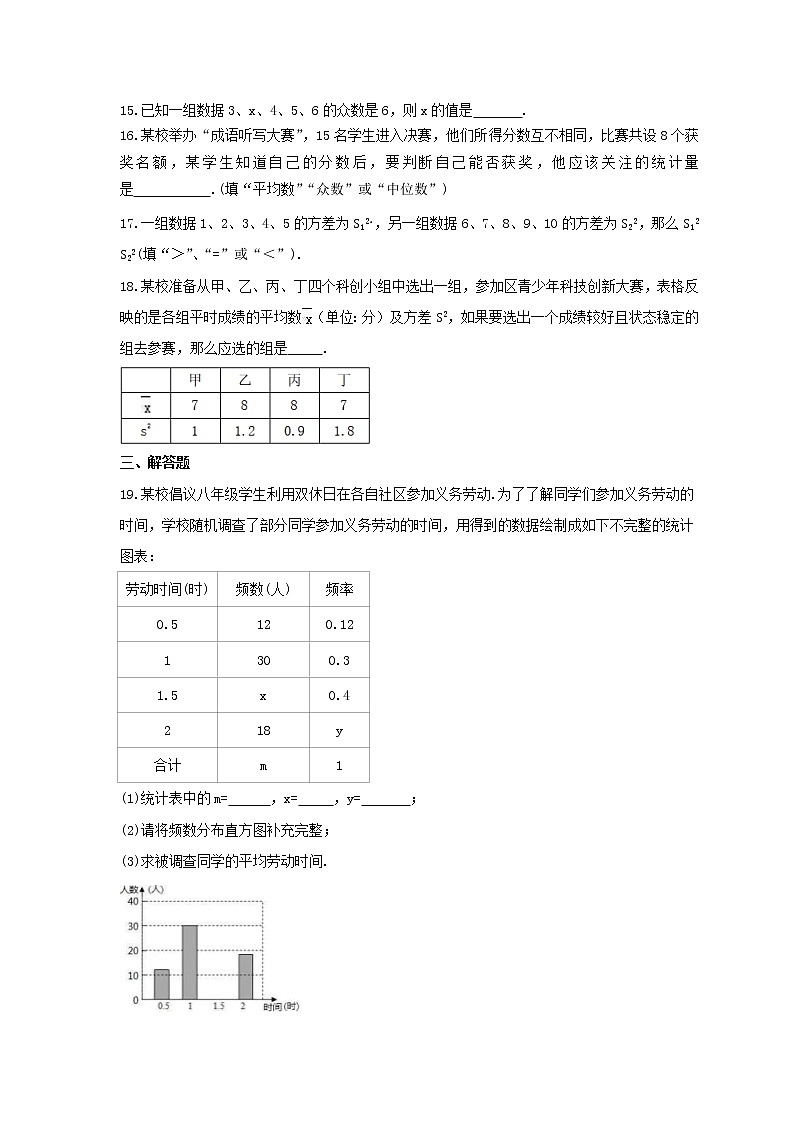 2021年北师大版数学八年级上册《数据的分析》期末复习卷（含答案）第3页
