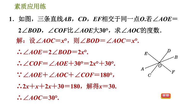 人教版七年级下册数学 第5章 5.3.4  相交线、平行线中角的计算的四种常见题型 习题课件04