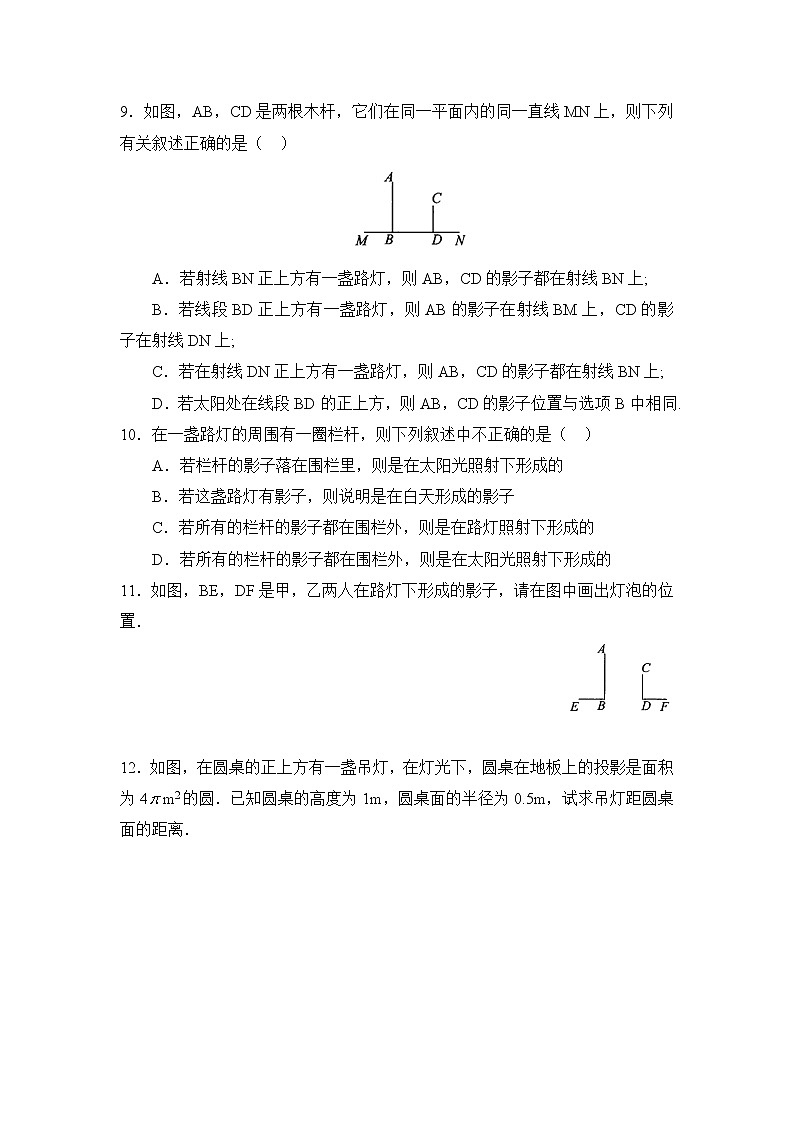 北师大九年级数学5.1《投影》同步练习2第2页