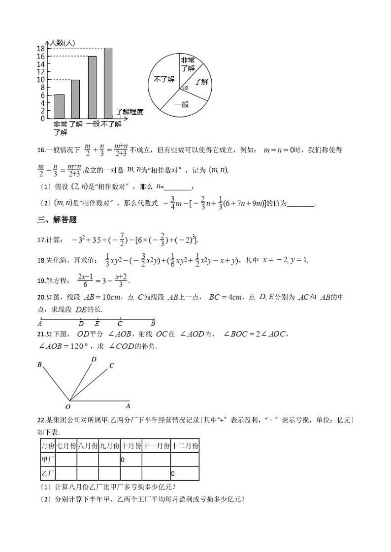 2021年湖南省常德市七年级上学期数学期末考试试卷含解析答案02