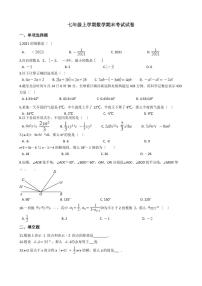 2021年湖南省株洲市七年级上学期数学期末考试试卷含解析答案