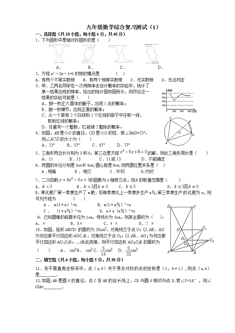 人教版九年级上册数学期末综合复习题第1页