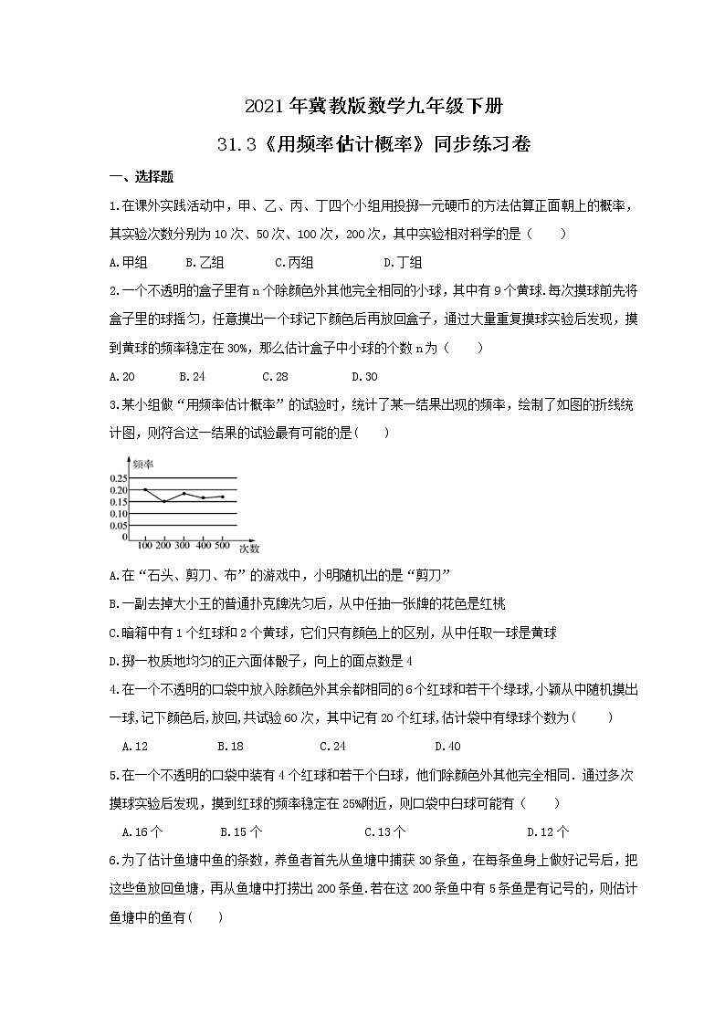 2021年冀教版数学九年级下册31.3《用频率估计概率》同步练习卷（含答案）01