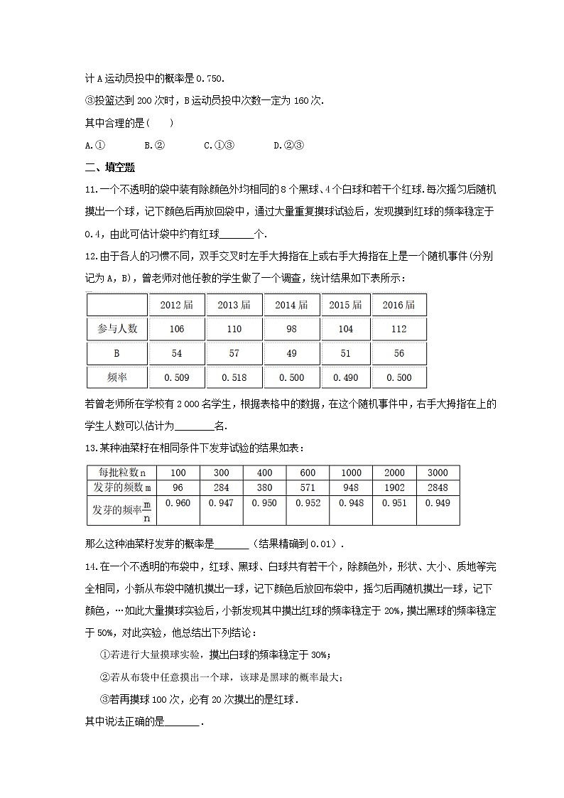 2021年冀教版数学九年级下册31.3《用频率估计概率》同步练习卷（含答案）03