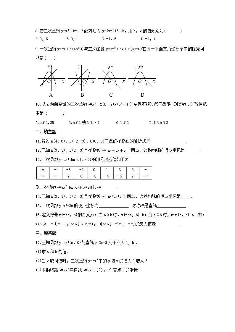 2021年冀教版数学九年级下册30.2《二次函数的图像和性质》同步练习卷（含答案）02