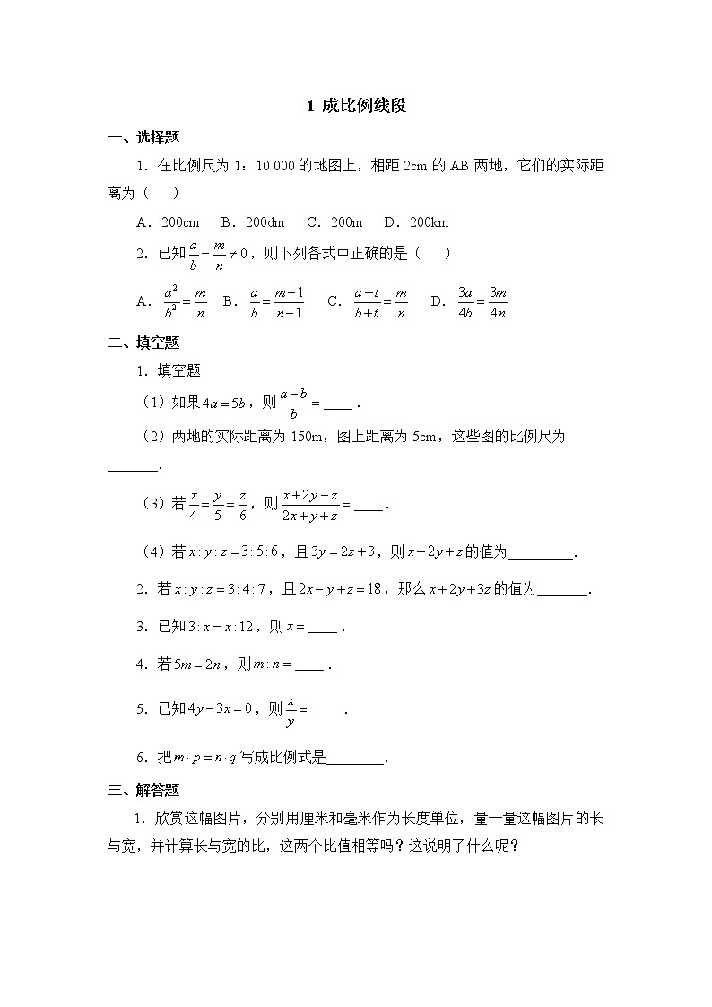 北师大九年级数学4.1《成比例线段》同步练习01