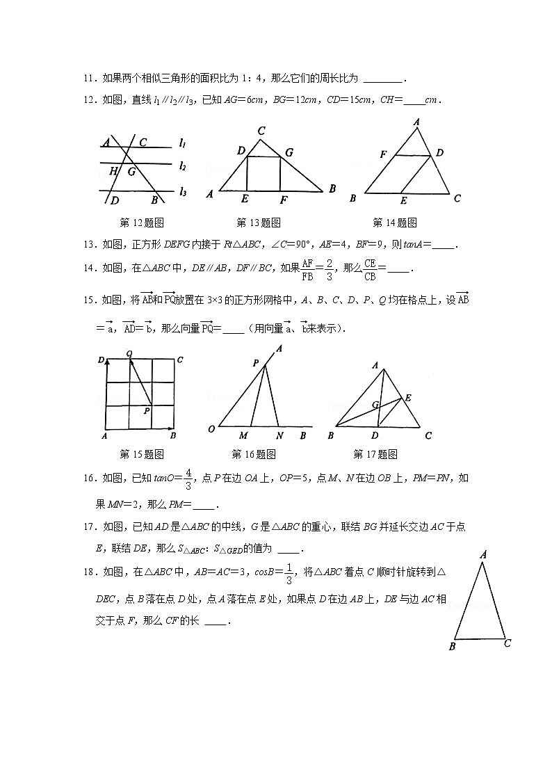 _上海市杨浦区2021-2022学年九年级上学期期中数学试卷（word版 含答案）02
