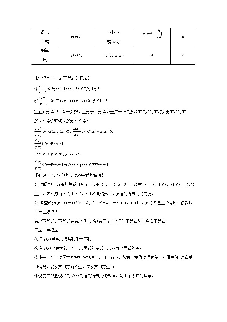 第四讲 二次函数与一元二次不等式（A版）学案02