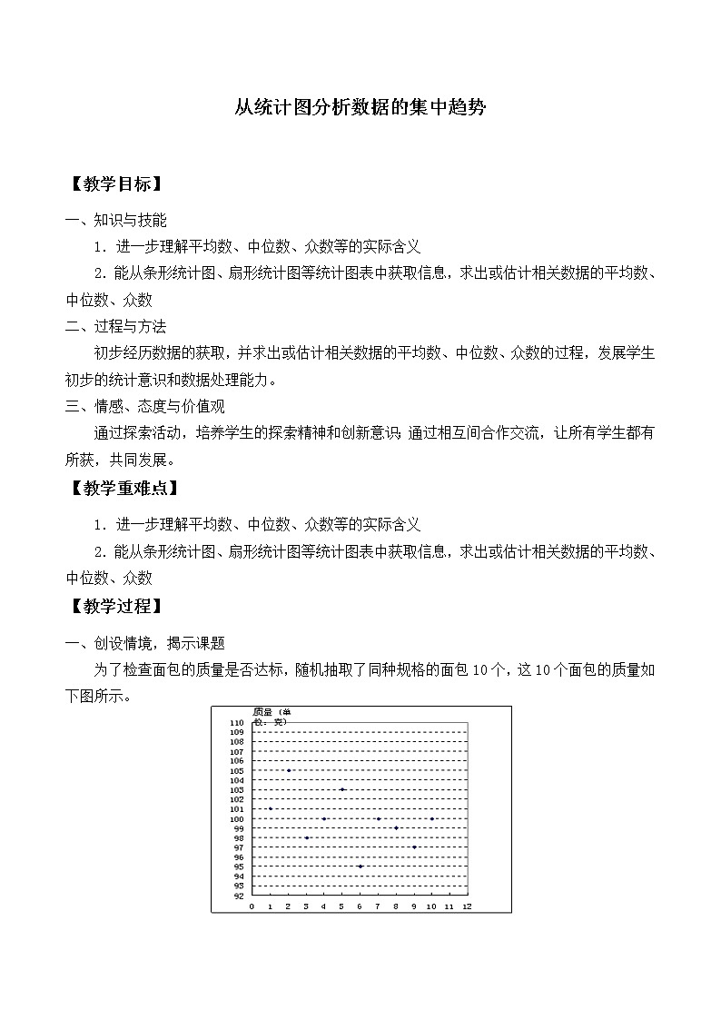 北师大版八年级数学上册 6.3 从统计图分析数据的集中趋势_（教案）第1页