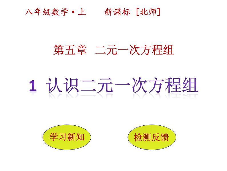 北师大版八年级数学上册 5.2 《求解二元一次方程组》（课件）第1页