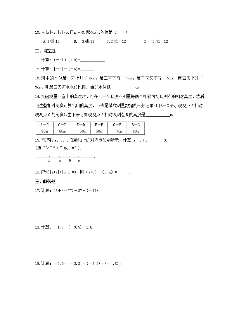 2021年沪科版数学七年级上册1.4《有理数的加减》同步练习卷（含答案）02