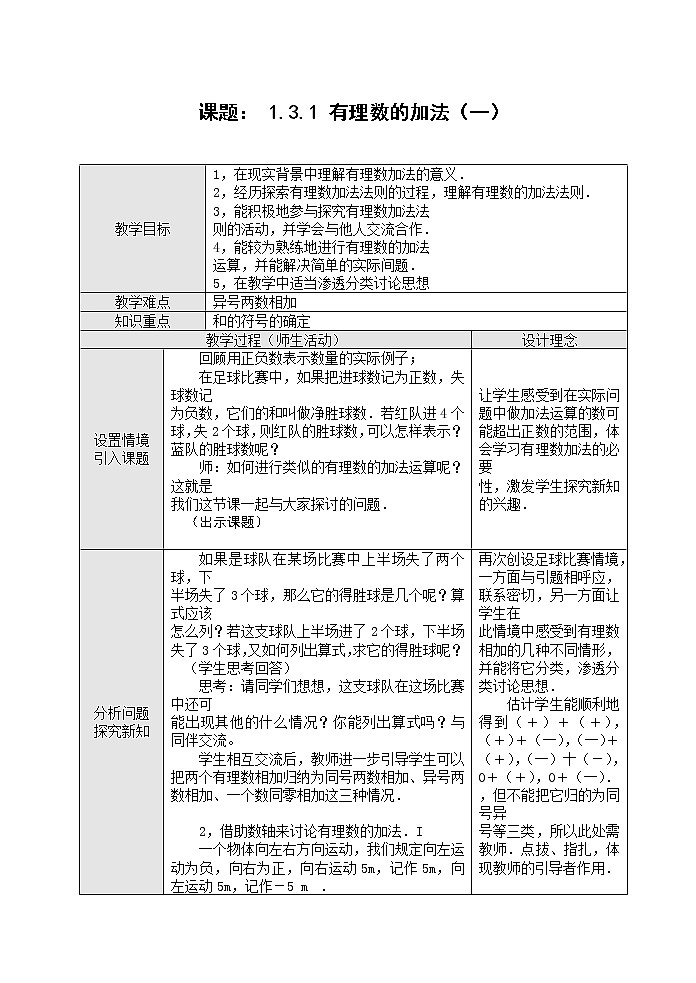 1.3.1 有理数的加法（一）教案第1页