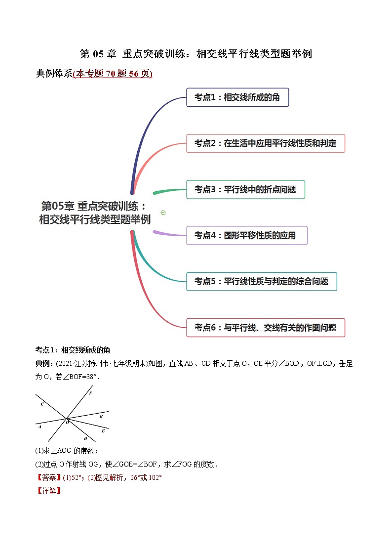 第05章 重点突破训练：相交线平行线类型题举例-2021年初中数学七年级下册同步讲练（教师版含解析）第1页