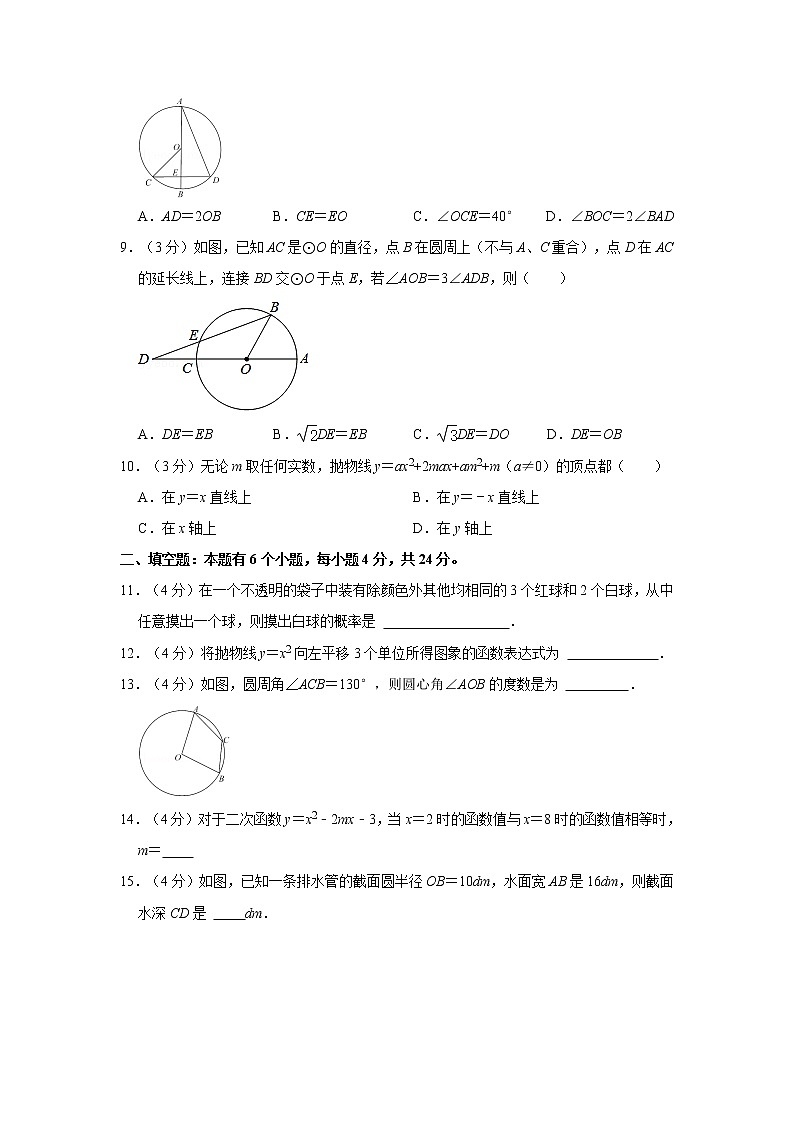 2021-2022学年浙江省杭州市余杭区九年级（上）期中数学试卷  解析版第2页