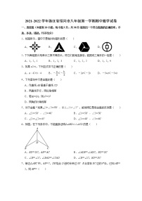 浙江省绍兴市2021-2022学年八年级上学期期中考试数学试卷（word版 含答案）