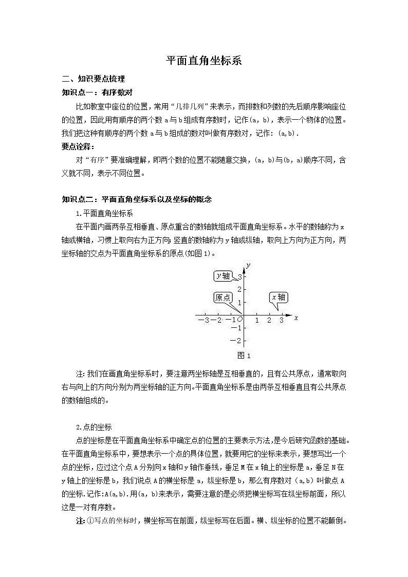 人教版七下数学 平面直角坐标系知识点总结第1页
