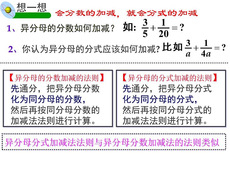 2021-2022学年度北师版八年级数学下册课件5.3 分式的加减法（第一课时）1第5页