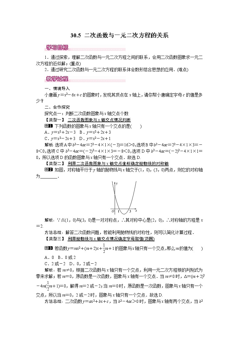 冀教版数学九年级下册 30.5 二次函数与一元二次方程的关系【课件+教案】01