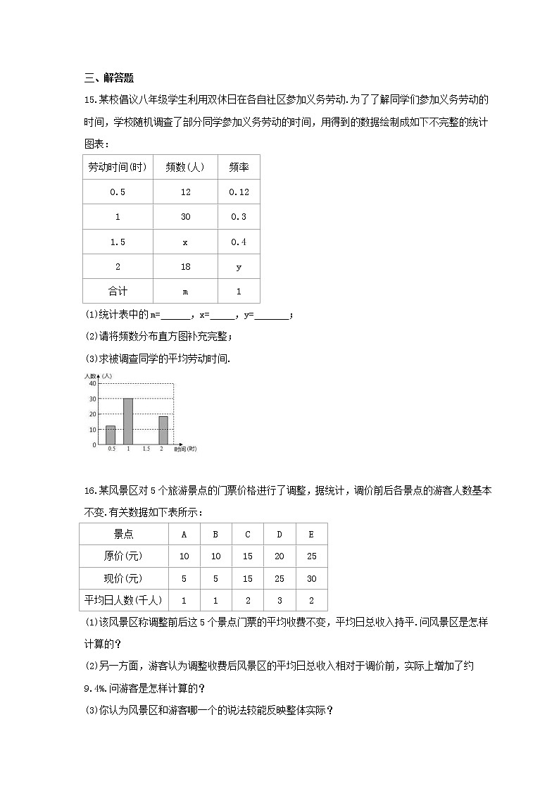 2022年人教版数学八年级下册20.1.1《平均数》课时练习（含答案）第3页