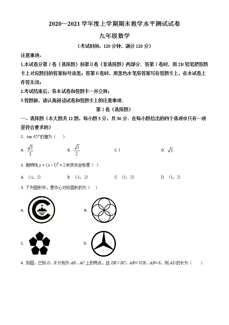 2020-2021学年沪科版广西省百色市九年级数学上学期期末考试试卷01