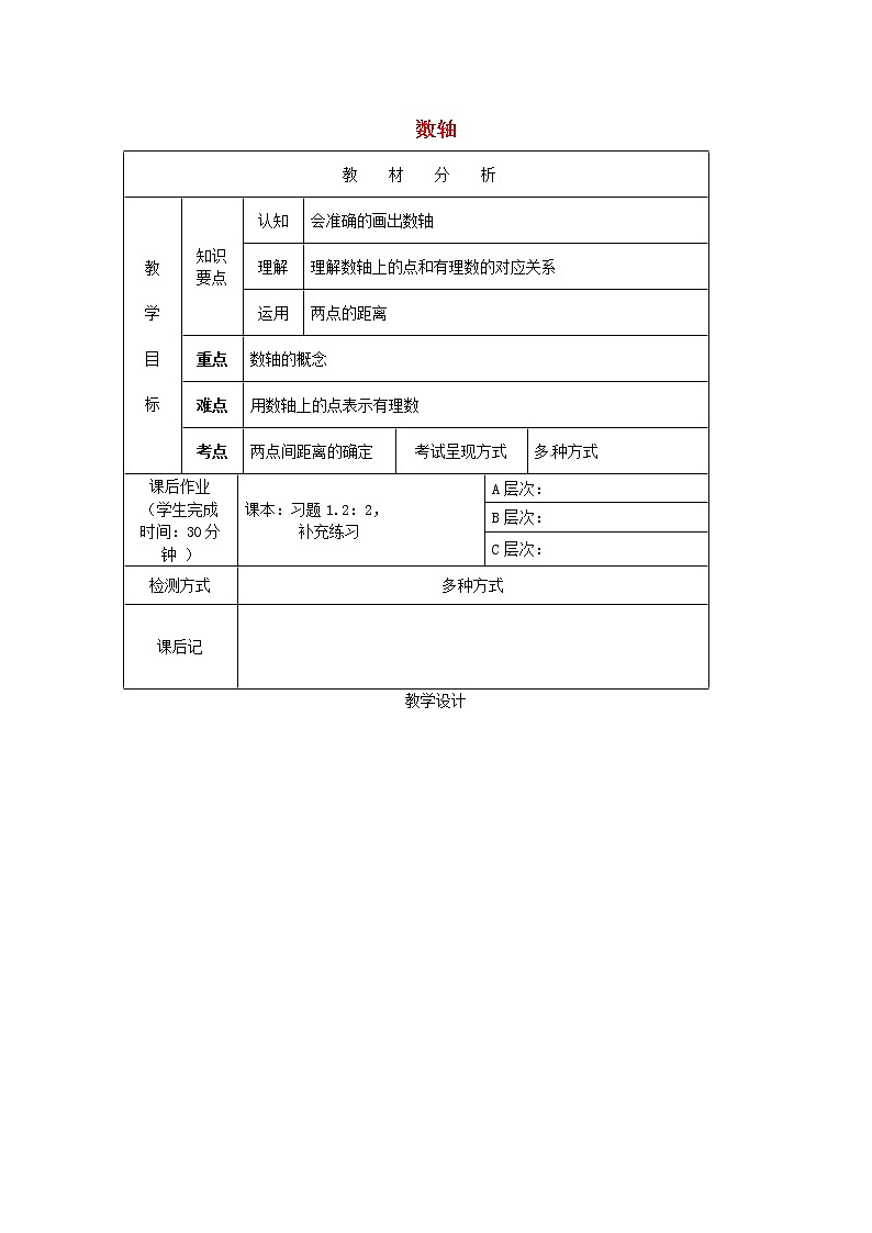重庆市大坪中学七年级数学上册 1.2.2 数轴教案 （新版）新人教版01