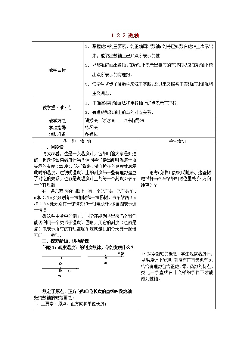 重庆市大足区拾万中学七年级数学上册 1.2.2 数轴教案1 （新版）新人教版01